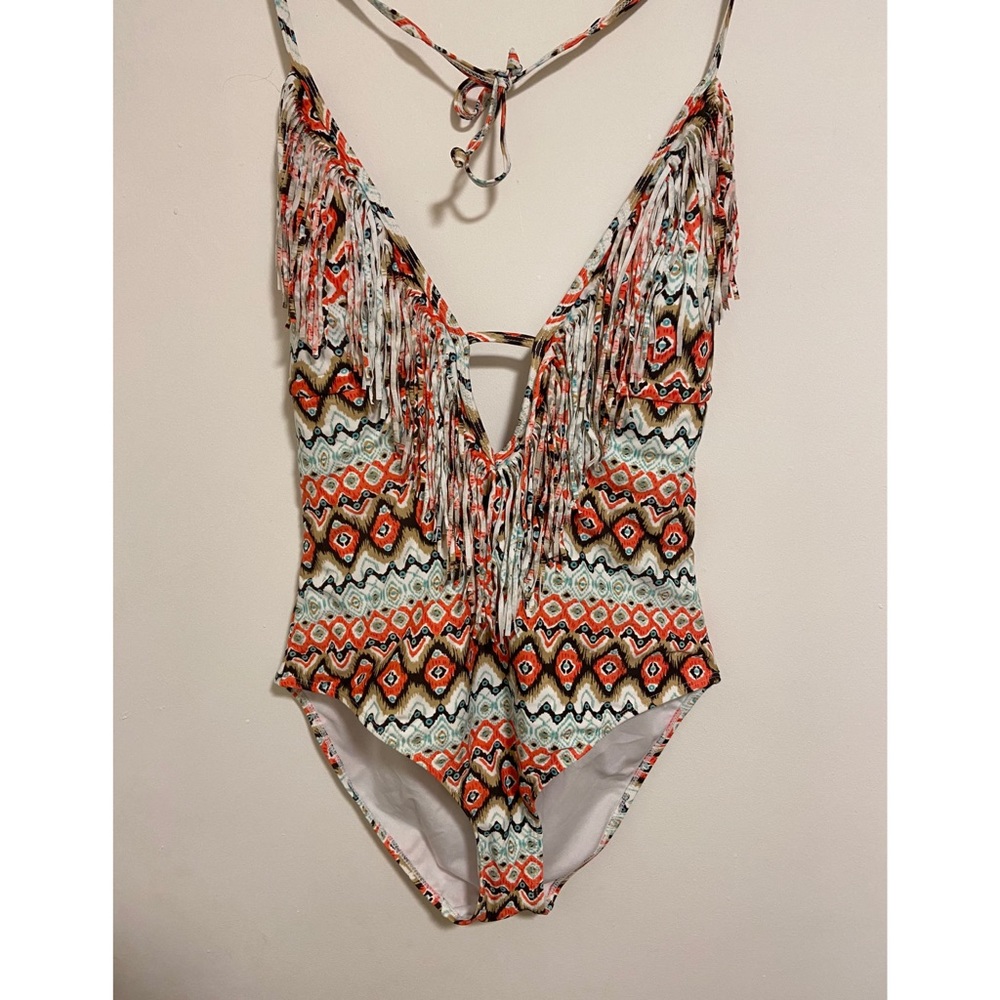 Boohoo Tribal Fringe Monokini Swimsuit Sz 10